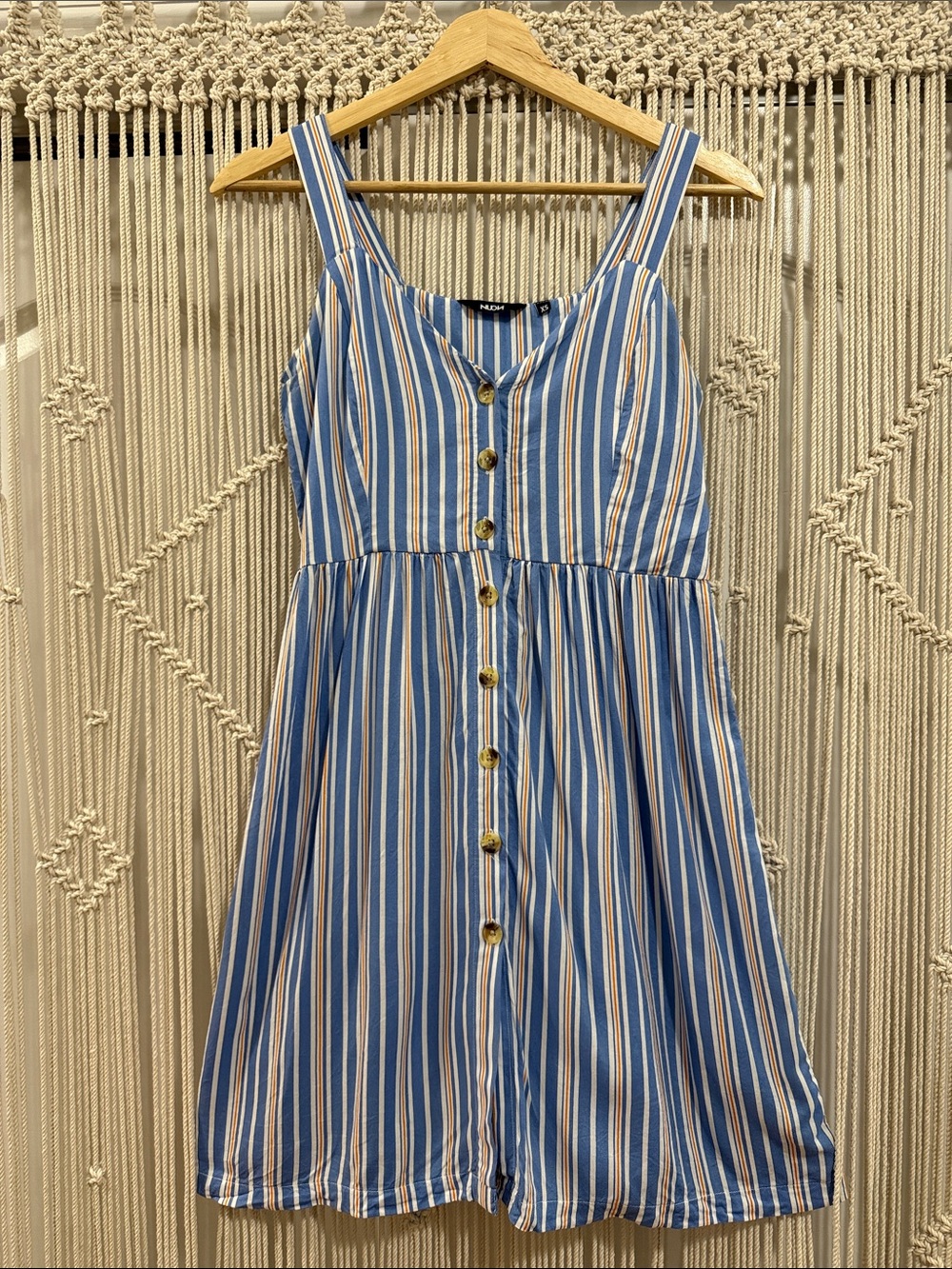 Nuon Blue Striped Button-Front Mini Dress